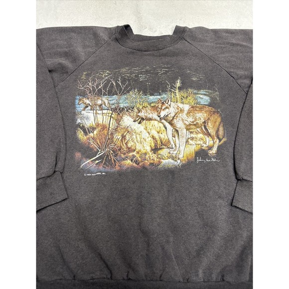 Vintage 90's Gray Nature Wolf Graphic Crewneck Sweatshirt Men's Size XL - Picture 2 of 9